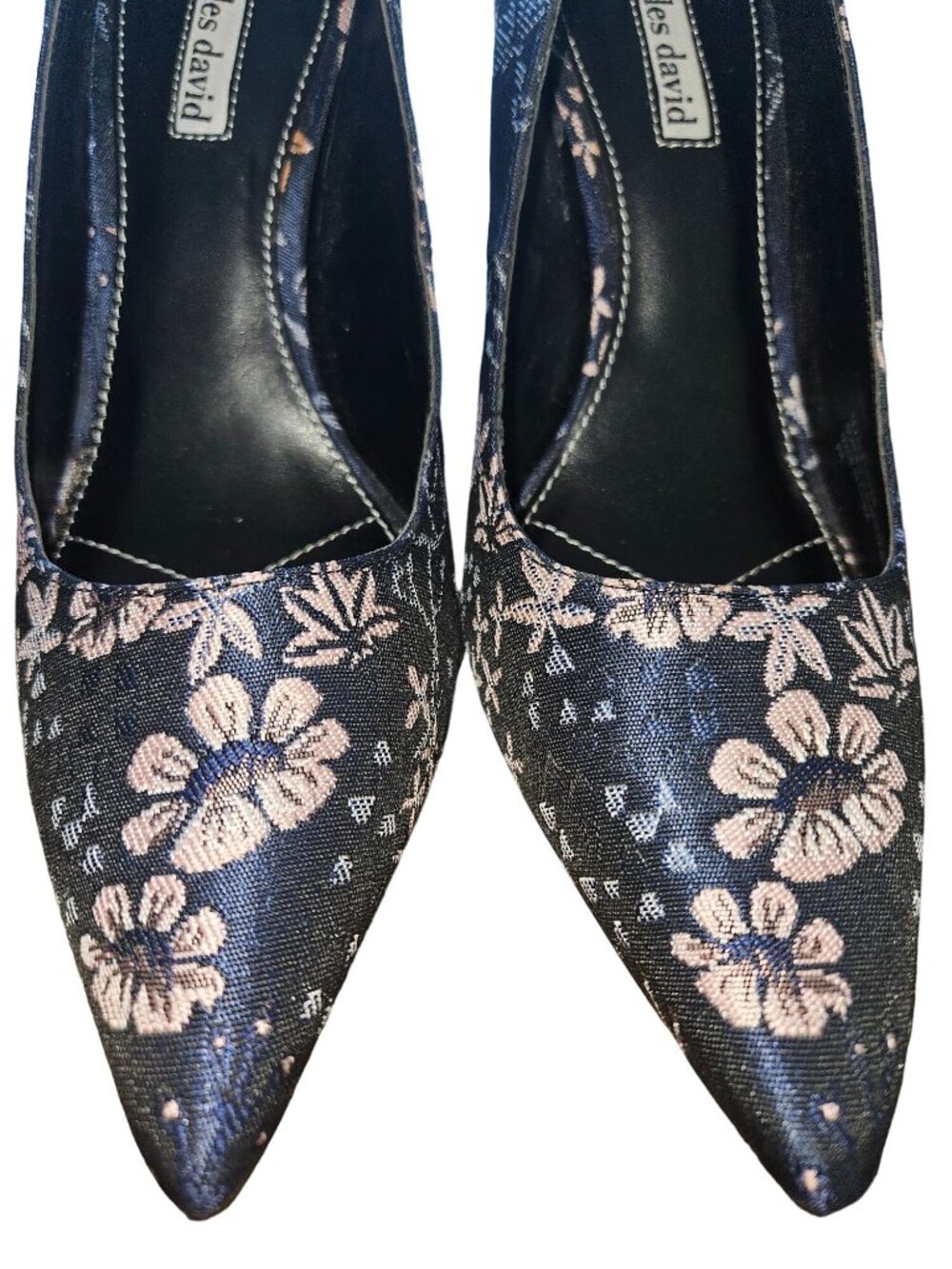 Charles David Denise Blue Floral Brocade Stiletto Heels Women Size 8.5 - Picture 6 of 13